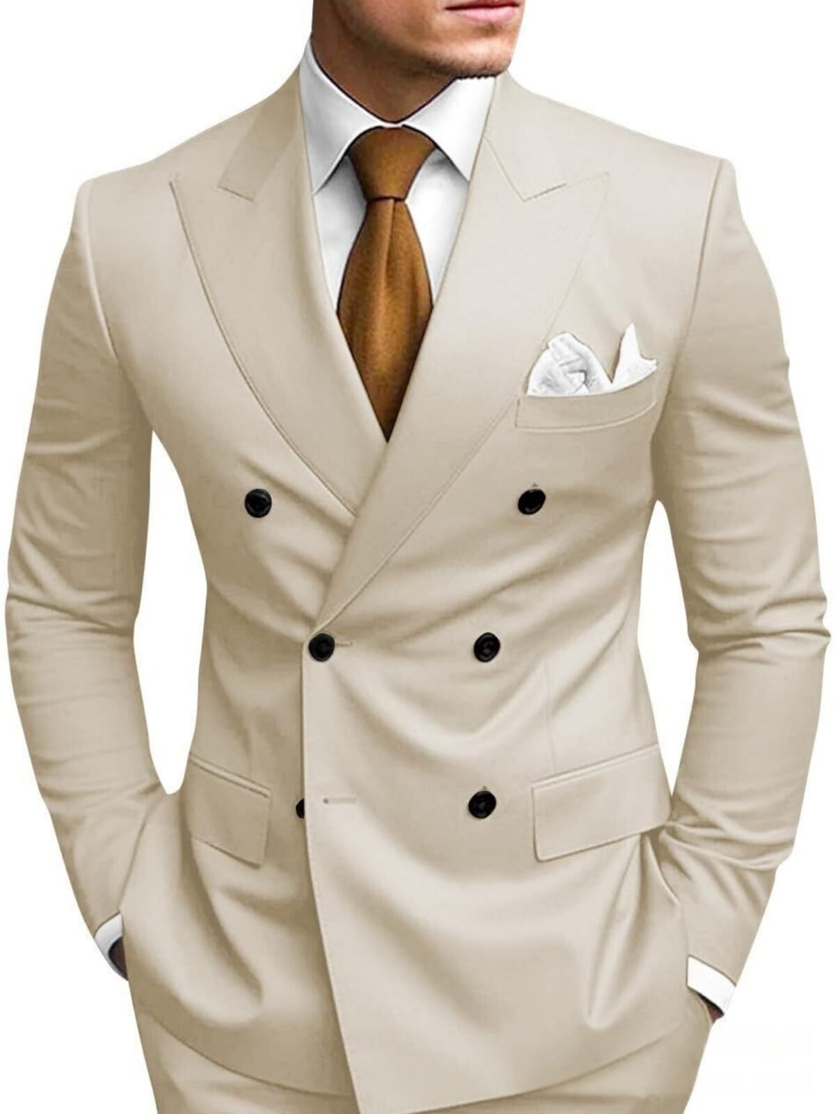 Mens Tailored Two-Piece Formal Suit With Double-Breasted Jacket
