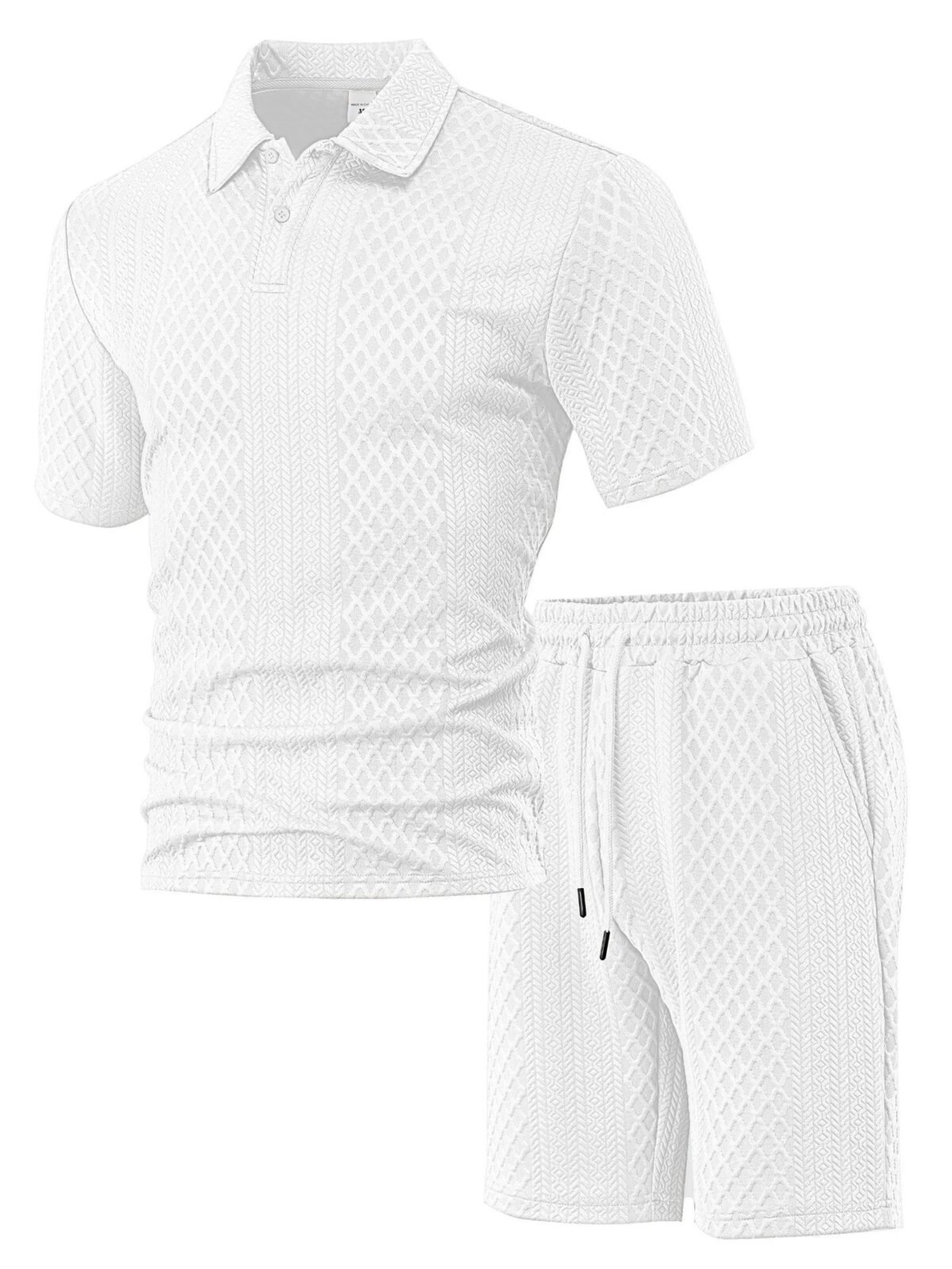 Men's Jacquard Polo Thin Collar Plaid Short-Sleeve Set