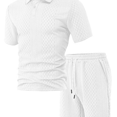 Men's Jacquard Polo Thin Collar Plaid Short-Sleeve Set