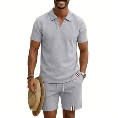 Men's Simple Casual Short-Sleeve Top And Shorts Set
