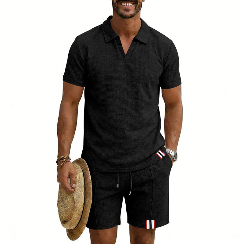 Men's Simple Casual Short-Sleeve Top And Shorts Set
