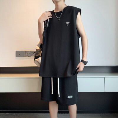 Men's Simple Casual Sports Top And Shorts Set