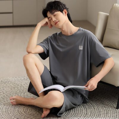 Men's Ice Silk Summer Short-Sleeve Shorts Thin Homewear Set