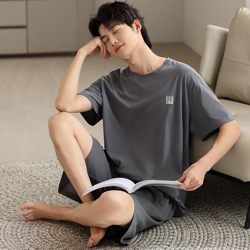 Men's Ice Silk Summer Short-Sleeve Shorts Thin Homewear Set