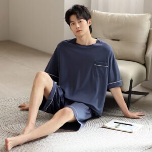 Men's Ice Silk Summer Short-Sleeve Shorts Thin Homewear Set