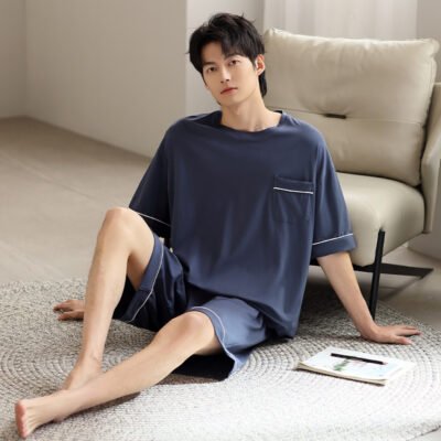 Men's Ice Silk Summer Short-Sleeve Shorts Thin Homewear Set