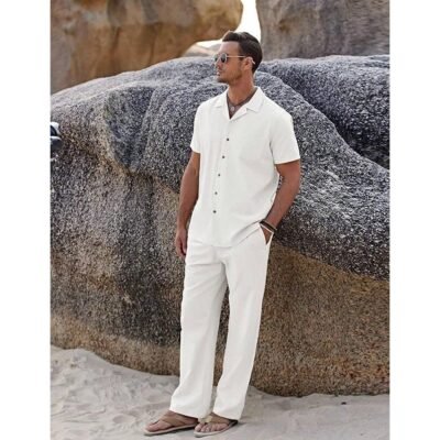 American-style Vintage Short-sleeve Shirt And Casual Trousers Two-piece Set