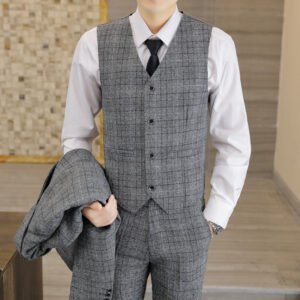 Men's Slim-fit Plaid Men's Three-piece Suit