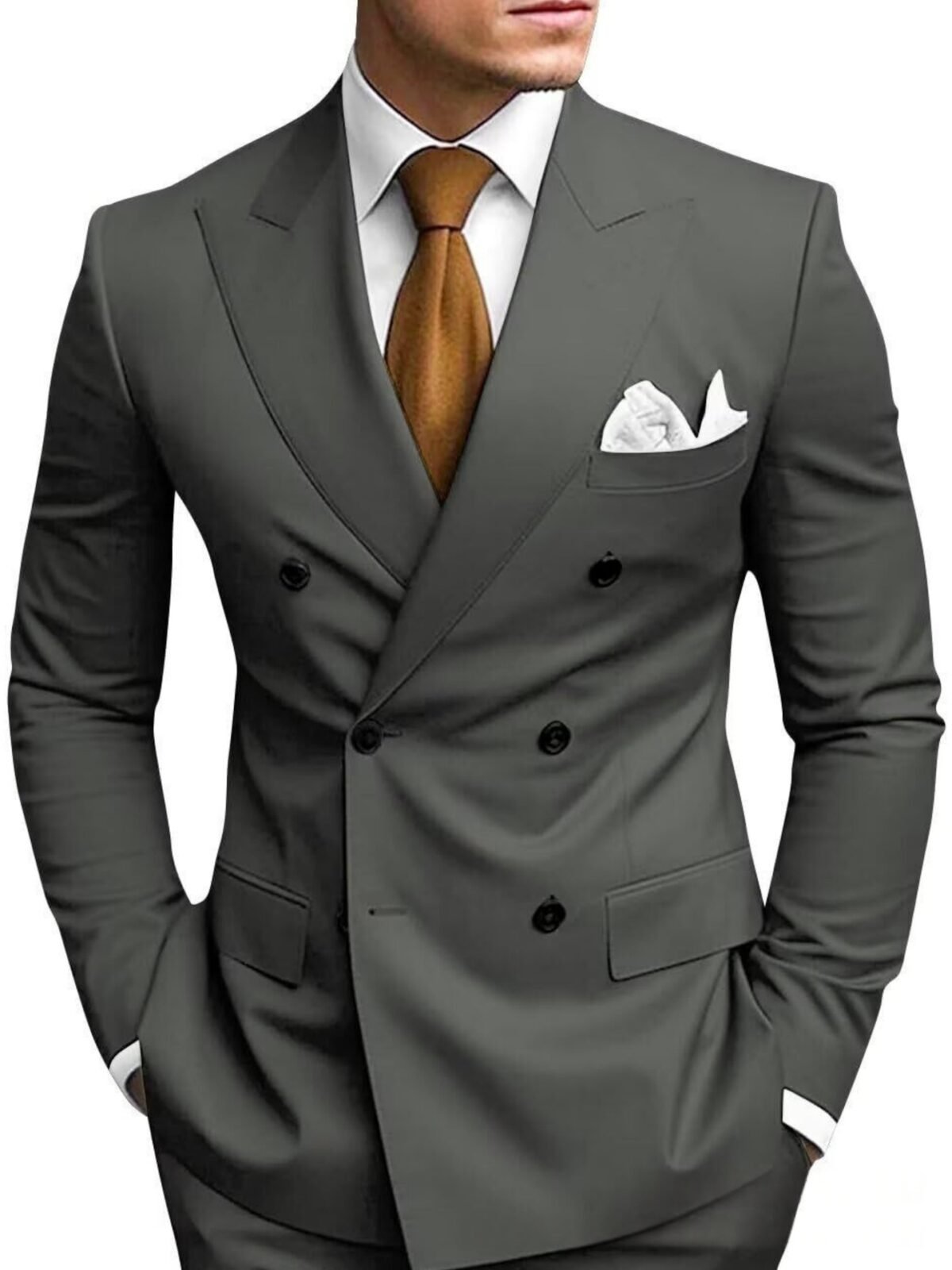 Mens Tailored Two-Piece Formal Suit With Double-Breasted Jacket