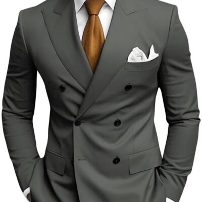 Mens Tailored Two-Piece Formal Suit With Double-Breasted Jacket