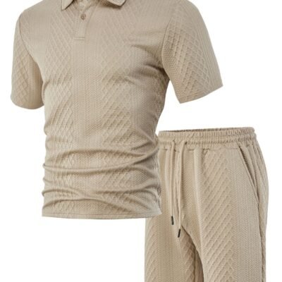 Men's Jacquard Polo Thin Collar Plaid Short-Sleeve Set