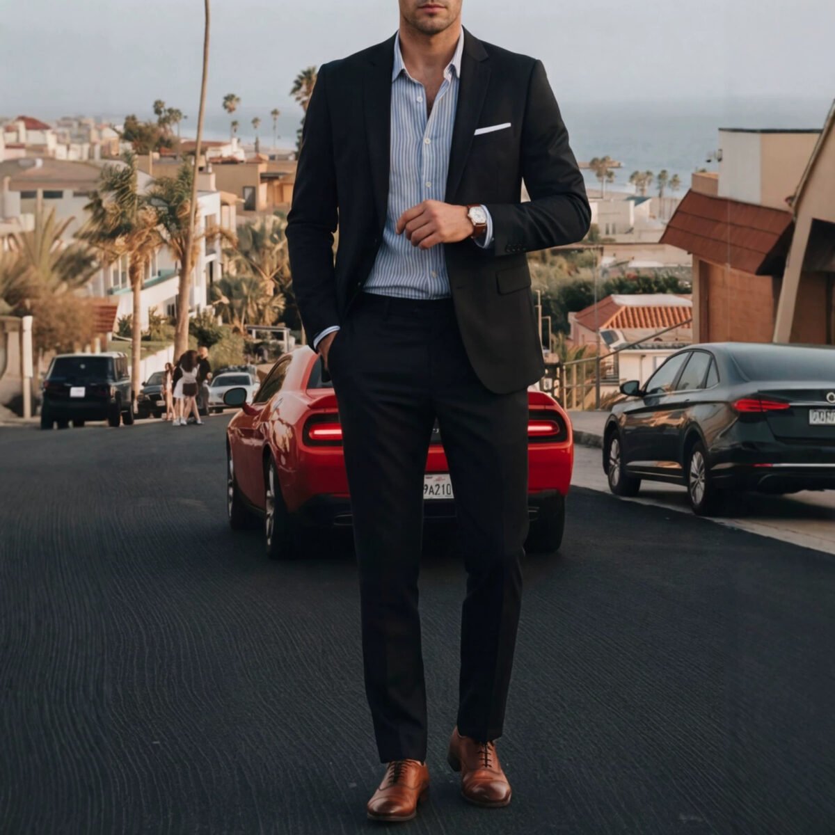 Mens Solid-Colored Suit Formal Gentlemans Suit Set