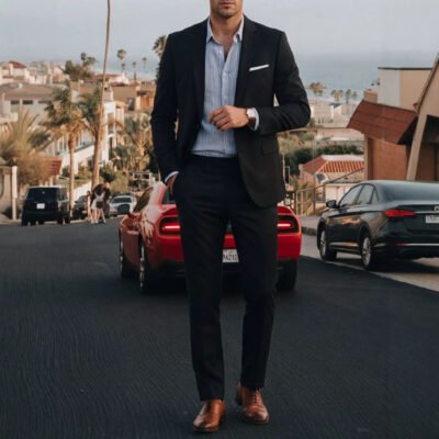 Mens Solid-Colored Suit Formal Gentlemans Suit Set