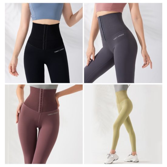 High waist breasted belly fitness pants women's outer wear breasted body shaping yoga pants
