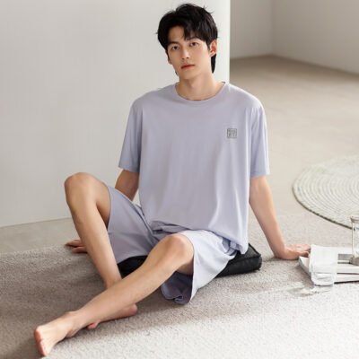 Men's Ice Silk Summer Short-Sleeve Shorts Thin Homewear Set