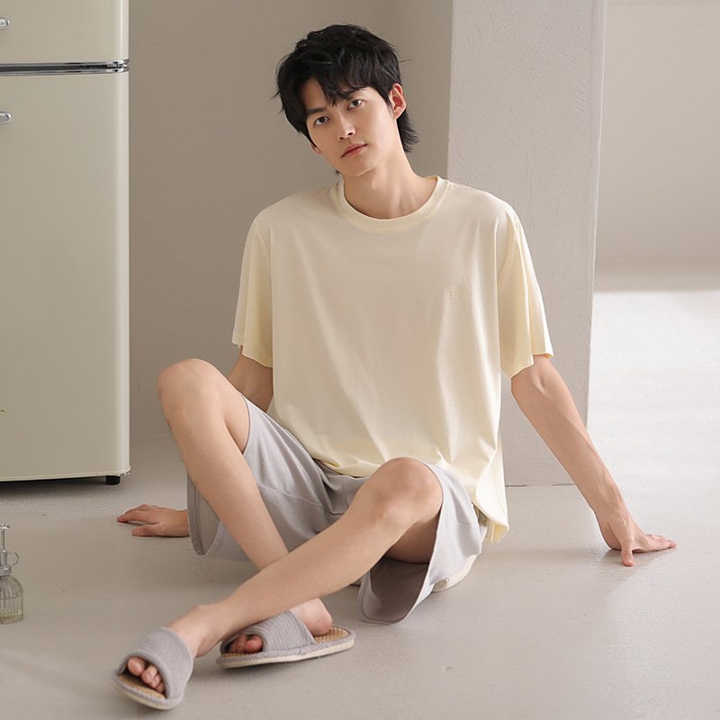 Men's Ice Silk Summer Short-Sleeve Shorts Thin Homewear Set
