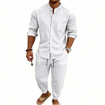 High-street Striped Henley Shirt Jogger Pants