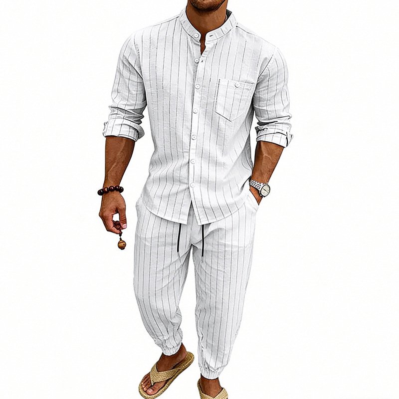 High-street Striped Henley Shirt Jogger Pants
