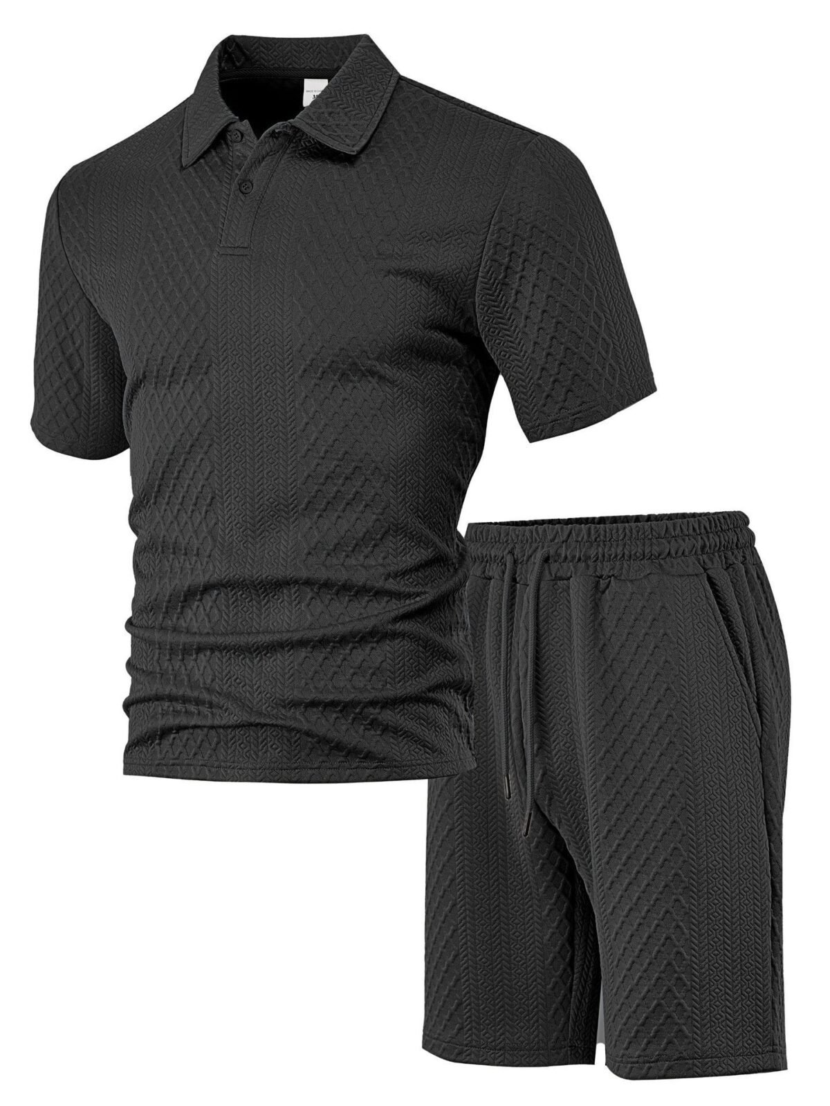 Men's Jacquard Polo Thin Collar Plaid Short-Sleeve Set
