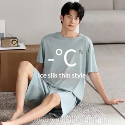Men's Ice Silk Summer Short-Sleeve Shorts Thin Homewear Set