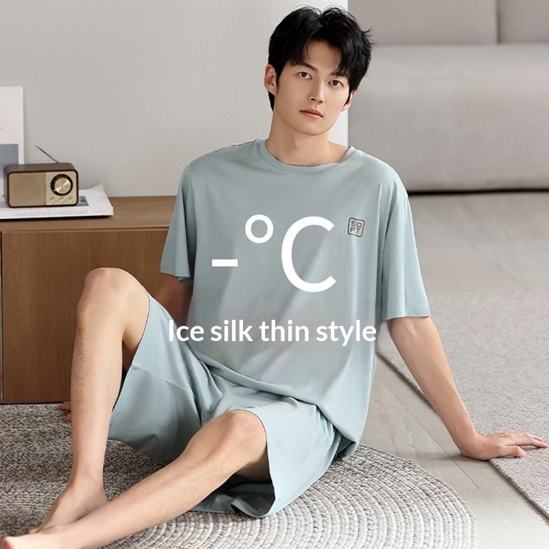 Men's Ice Silk Summer Short-Sleeve Shorts Thin Homewear Set