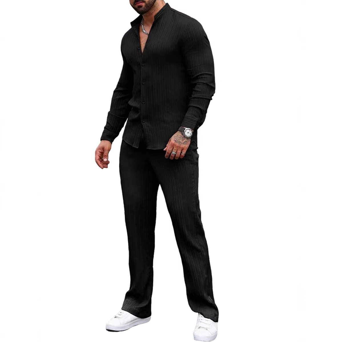 Solid-color Men's Casual Sport Two-piece Set