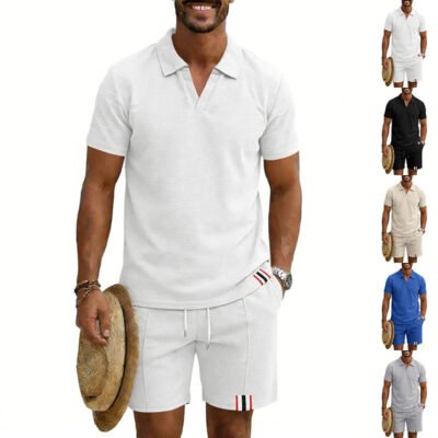 Men's Simple Casual Short-Sleeve Top And Shorts Set