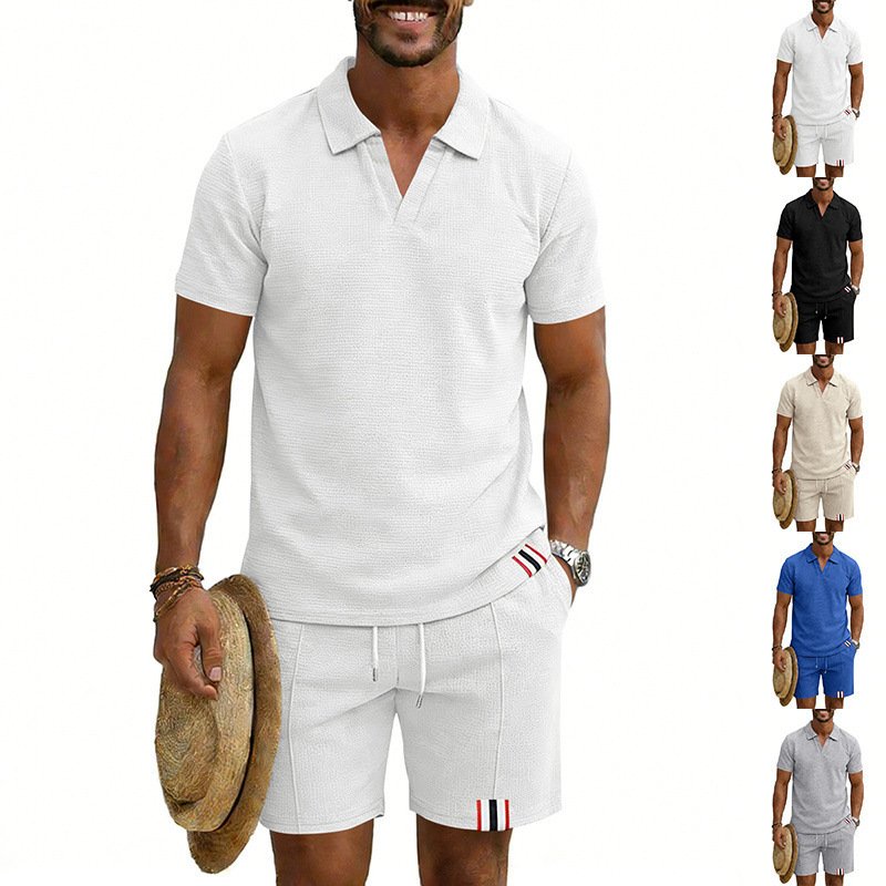 Men's Simple Casual Short-Sleeve Top And Shorts Set