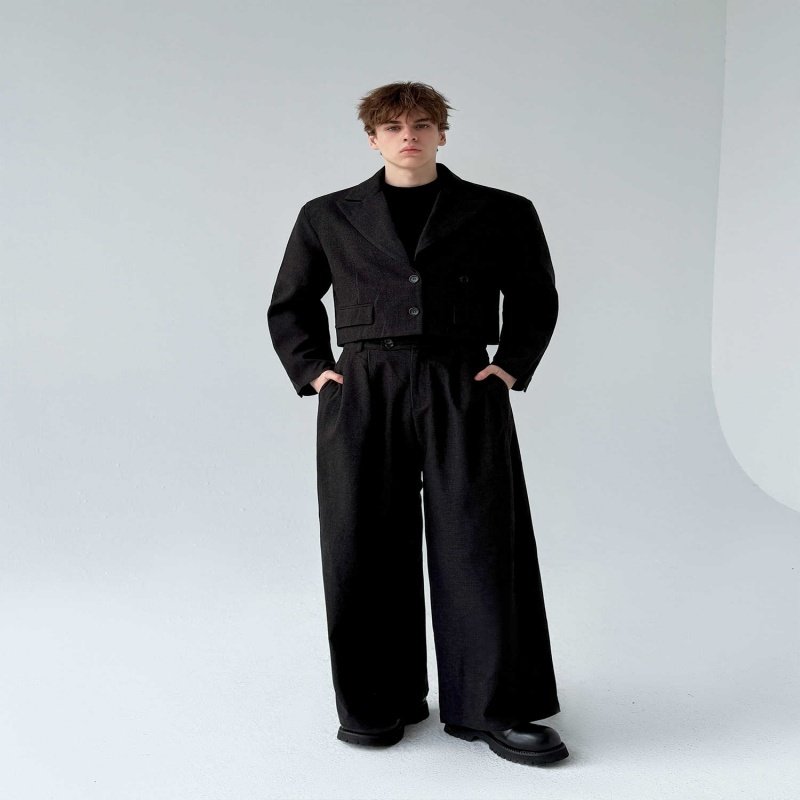 Retro-style Thickened Short Casual Suit With Wide-leg Pants