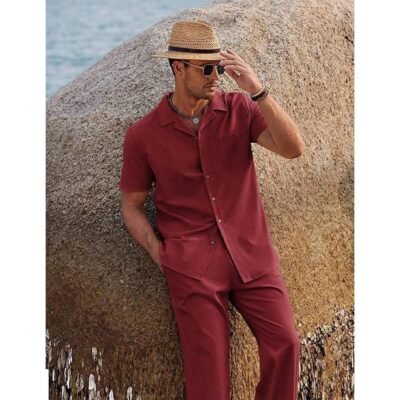 American-style Vintage Short-sleeve Shirt And Casual Trousers Two-piece Set