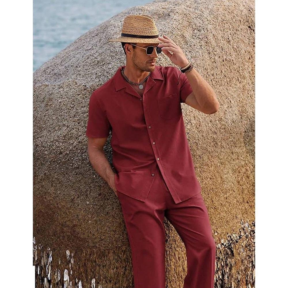 American-style Vintage Short-sleeve Shirt And Casual Trousers Two-piece Set