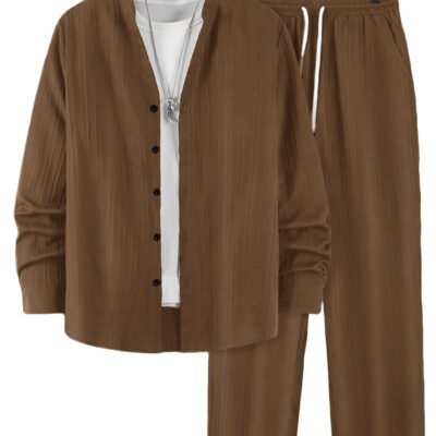 Solid-color Men's Casual Sport Two-piece Set