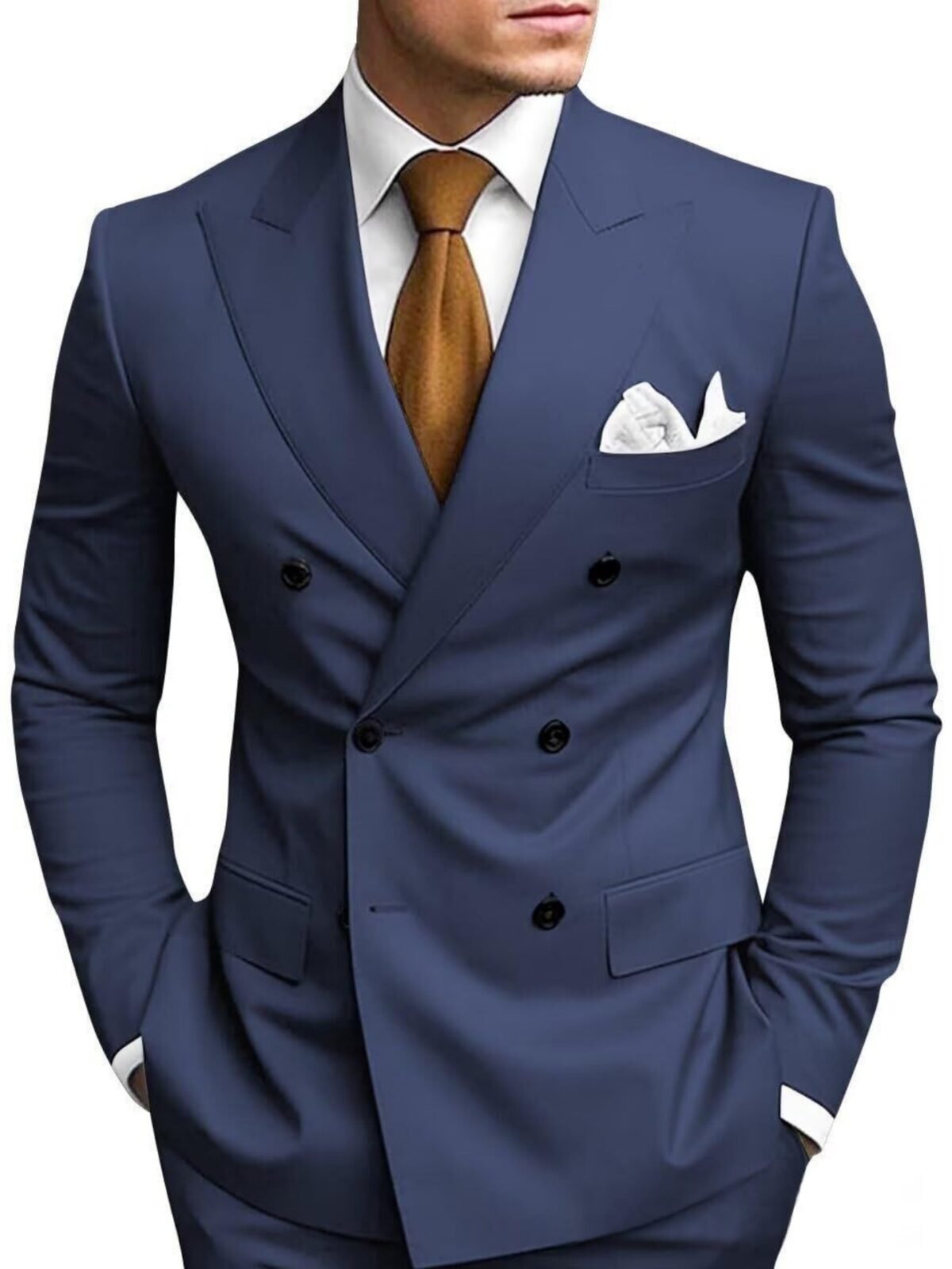 Mens Tailored Two-Piece Formal Suit With Double-Breasted Jacket