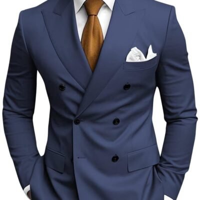 Mens Tailored Two-Piece Formal Suit With Double-Breasted Jacket