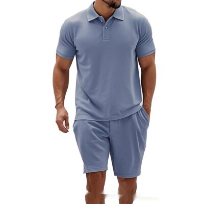 Zip Up Short Sleeve Shorts Men's Casual Set