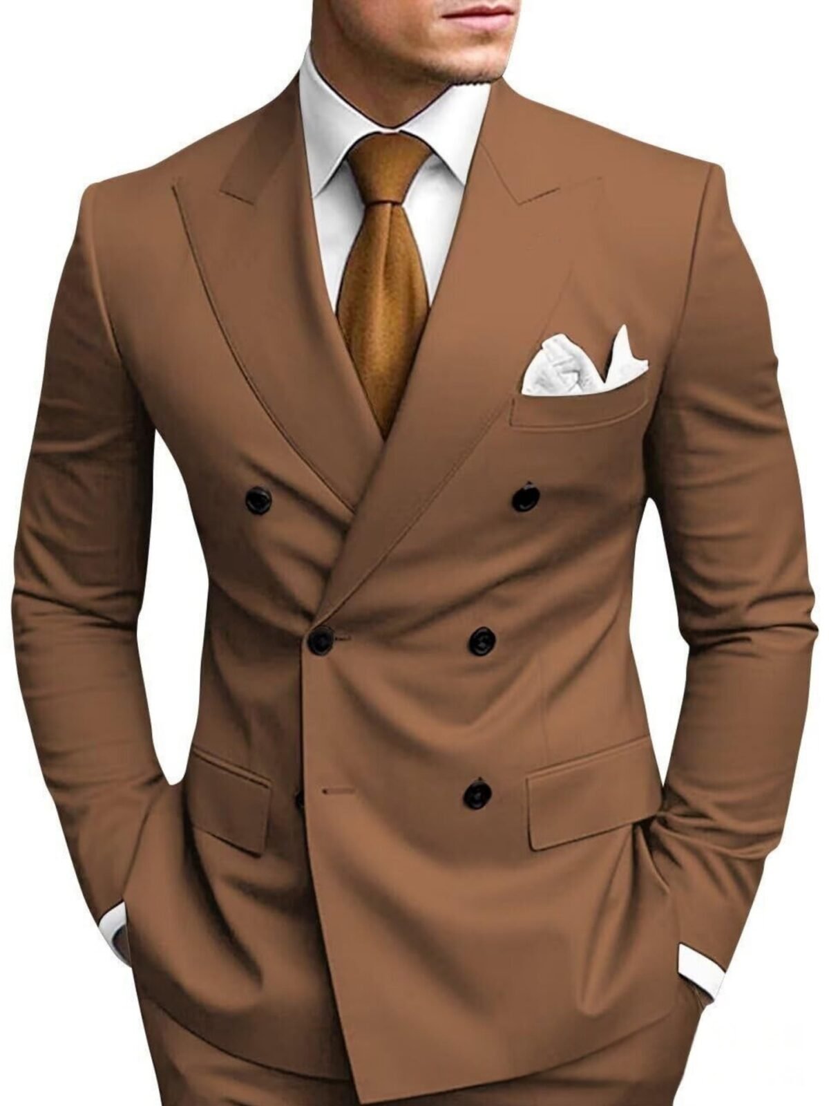 Mens Tailored Two-Piece Formal Suit With Double-Breasted Jacket