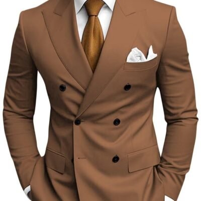 Mens Tailored Two-Piece Formal Suit With Double-Breasted Jacket