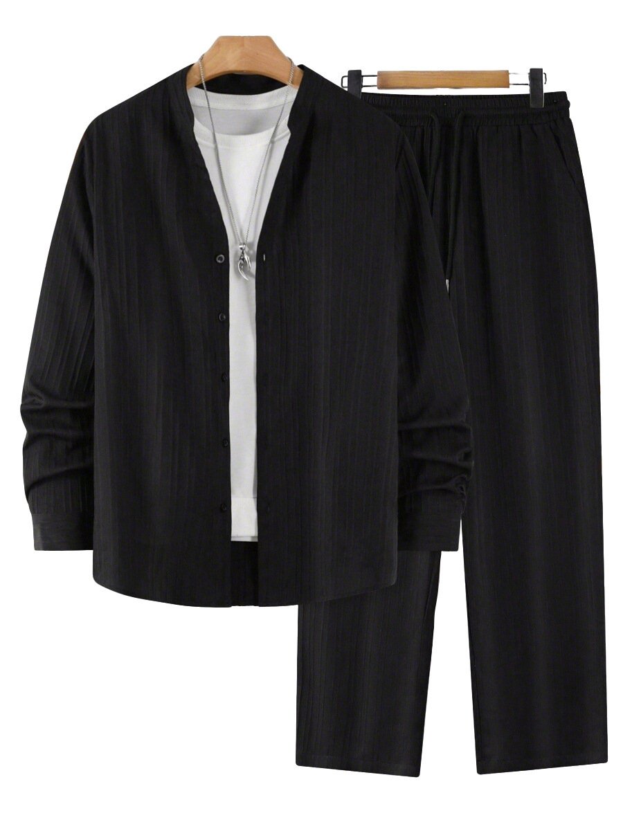 Solid-color Men's Casual Sport Two-piece Set