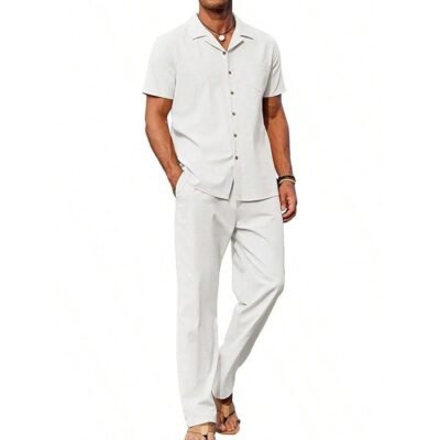 American-style Vintage Short-sleeve Shirt And Casual Trousers Two-piece Set