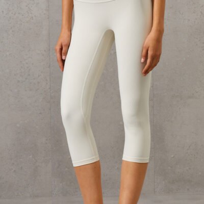 Ribbed High Waist Slim Yoga Pants Contrasting Color Waist