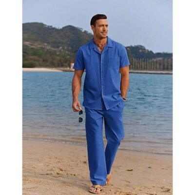 American-style Vintage Short-sleeve Shirt And Casual Trousers Two-piece Set
