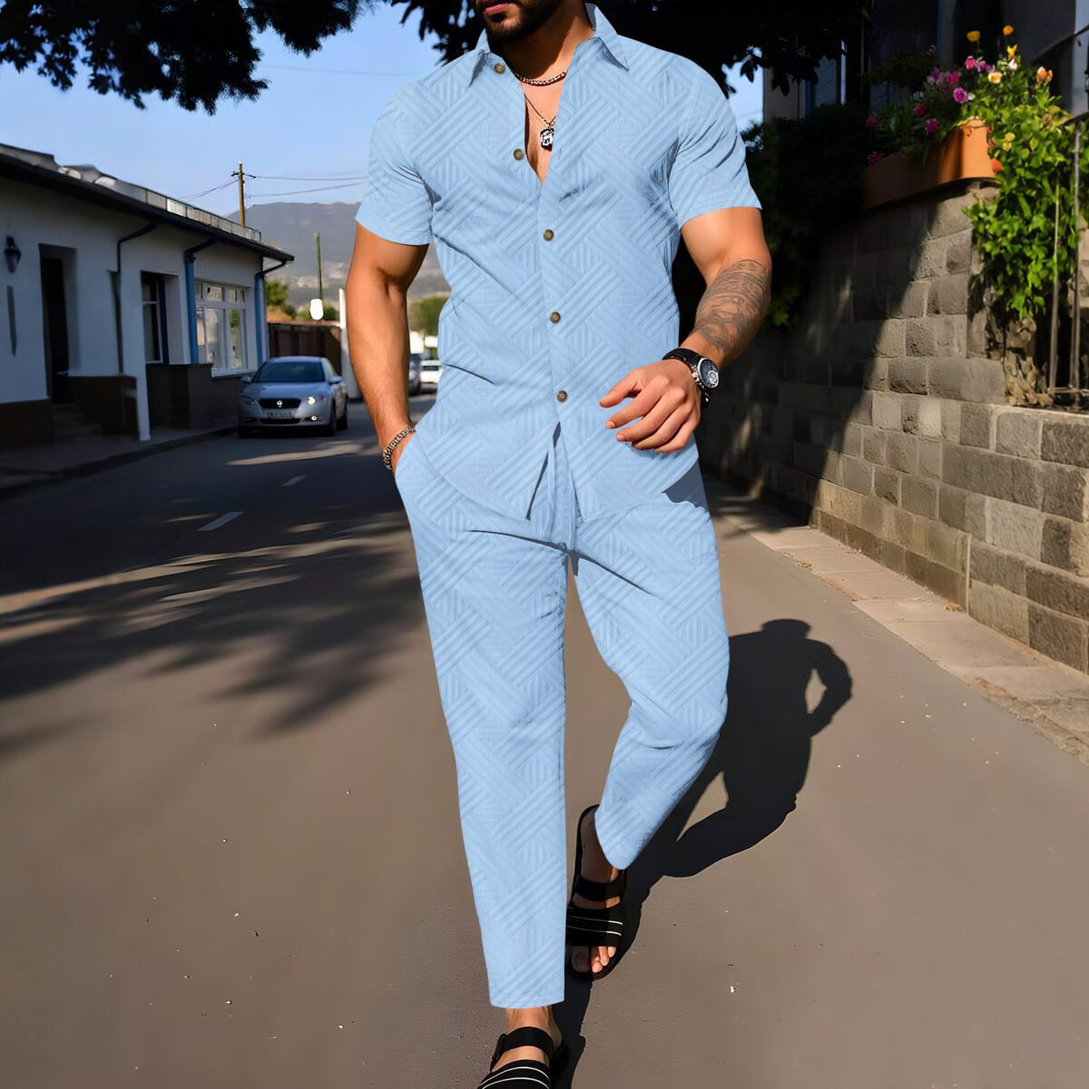 Men's Summer Solid-Color Jacquard Lapel Suit