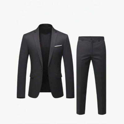 Mens Solid-Colored Suit Formal Gentlemans Suit Set