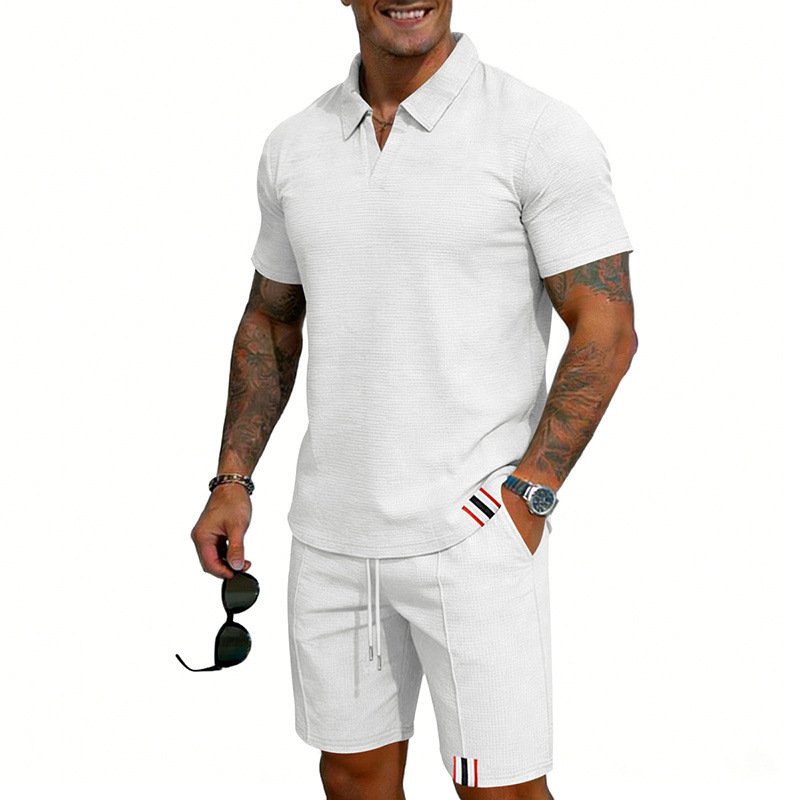 Men's Simple Casual Short-Sleeve Top And Shorts Set