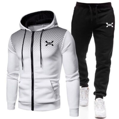 Printed Zip-Up Hoodie And Pants Training Set