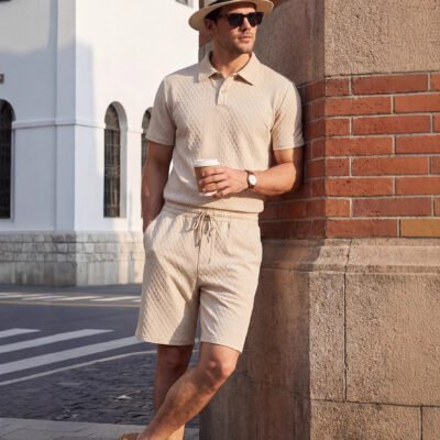Men's Sporty-Casual Zip-Up Polo Shirt And Pants Set