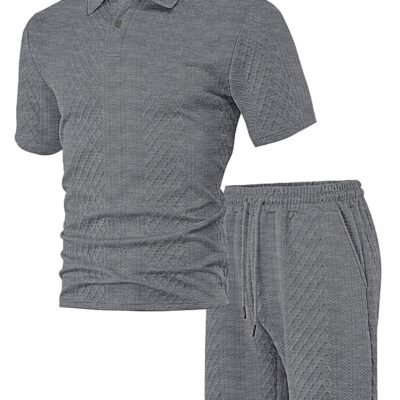 Men's Jacquard Polo Thin Collar Plaid Short-Sleeve Set