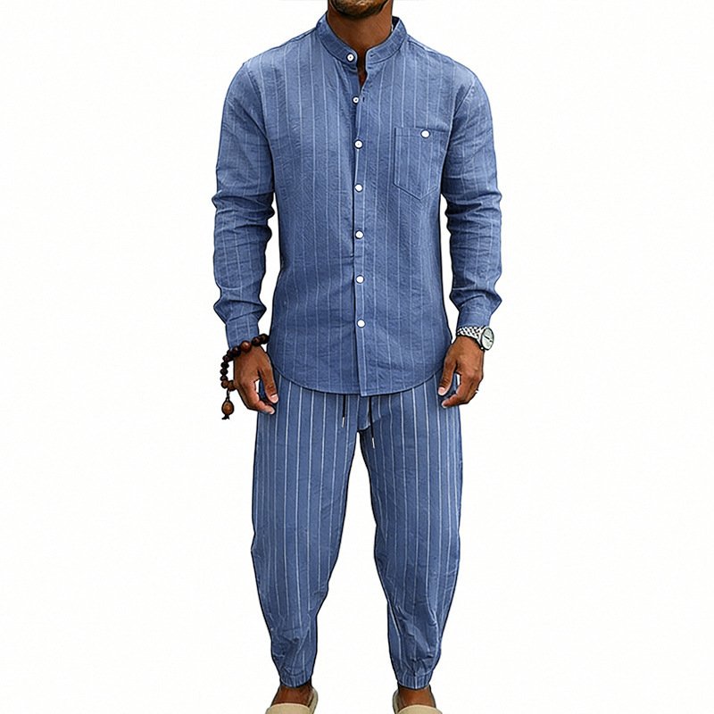 High-street Striped Henley Shirt Jogger Pants