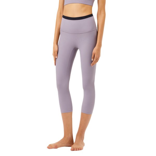 Ribbed High Waist Slim Yoga Pants Contrasting Color Waist