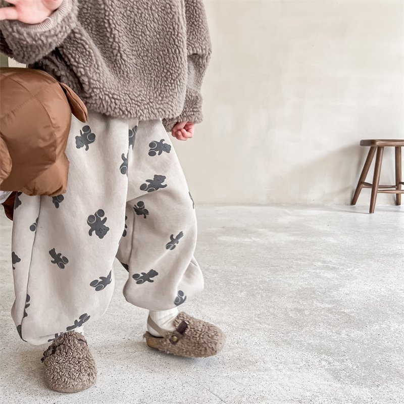 Boys And Girls Bear Full Print Thermal Workout Pants